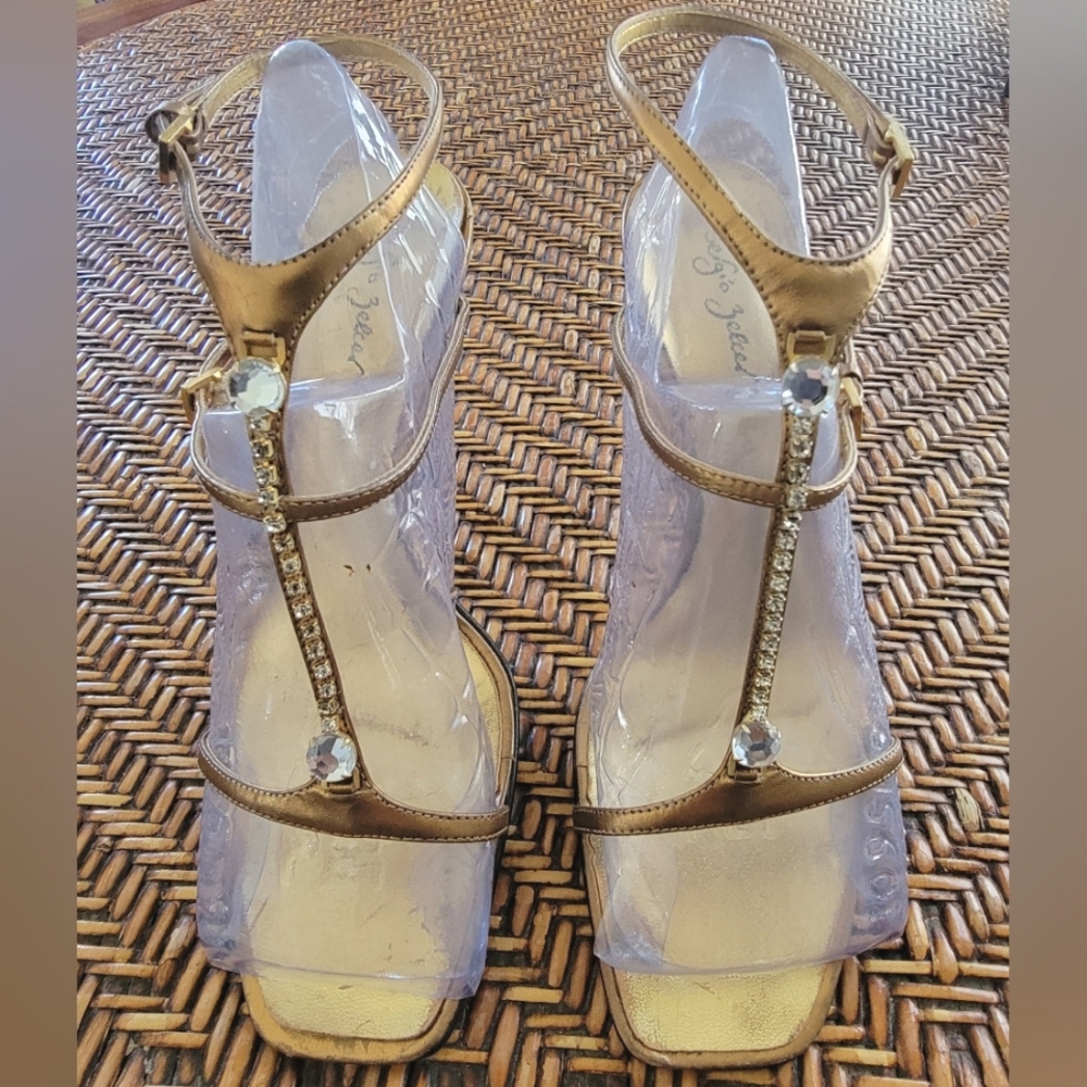 Sergio Zelcer Gold Strappy Sandals with Rhinestone Accents Size 7 - Picture 4 of 7